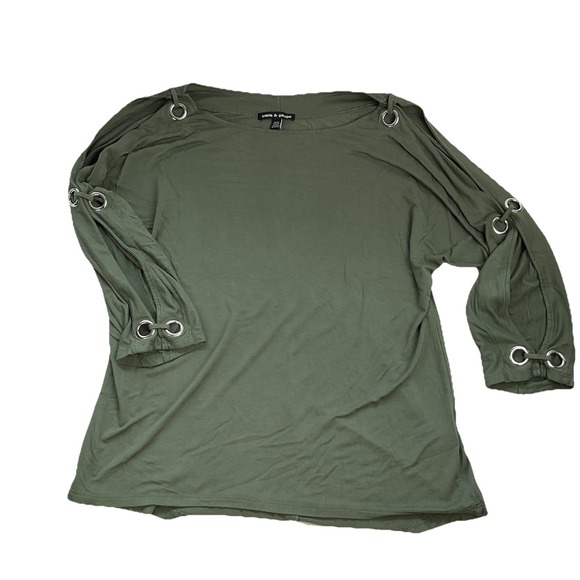 Cable & Gauge Womens M Top Shirt Olive Green 3/4 Slit Sleeve Round Neck Pullover - Picture 3 of 8